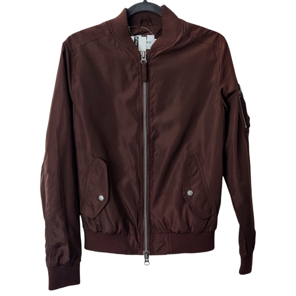 TOPMAN Bomber Jacket XS Brown Satin Lightweight Men's NWT